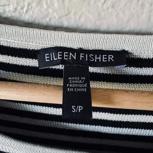 Eileen Fisher Organic Silk Black White Striped Sweater Top Size Small Nautical - Picture 2 of 14